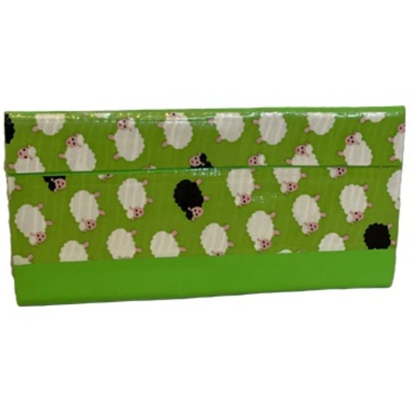 Clutch Duct Tape Wallet Green with Sheep Pattern 7.5" x 4" Pocketbook Pouch - Picture 1 of 10